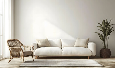 Modern Interior Living Room with Scandinavian Design and Natural Lighting 3D Render
