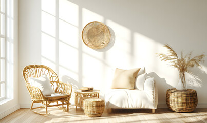 Modern Interior Living Room with Scandinavian Design and Natural Lighting 3D Render