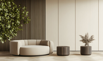 Modern Interior Living Room with Scandinavian Design and Natural Lighting 3D Render