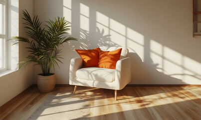 Modern Interior Living Room with Scandinavian Design and Natural Lighting 3D Render