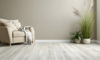 Modern Interior Living Room with Scandinavian Design and Natural Lighting 3D Render