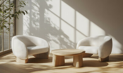 Modern Interior Living Room with Scandinavian Design and Natural Lighting 3D Render