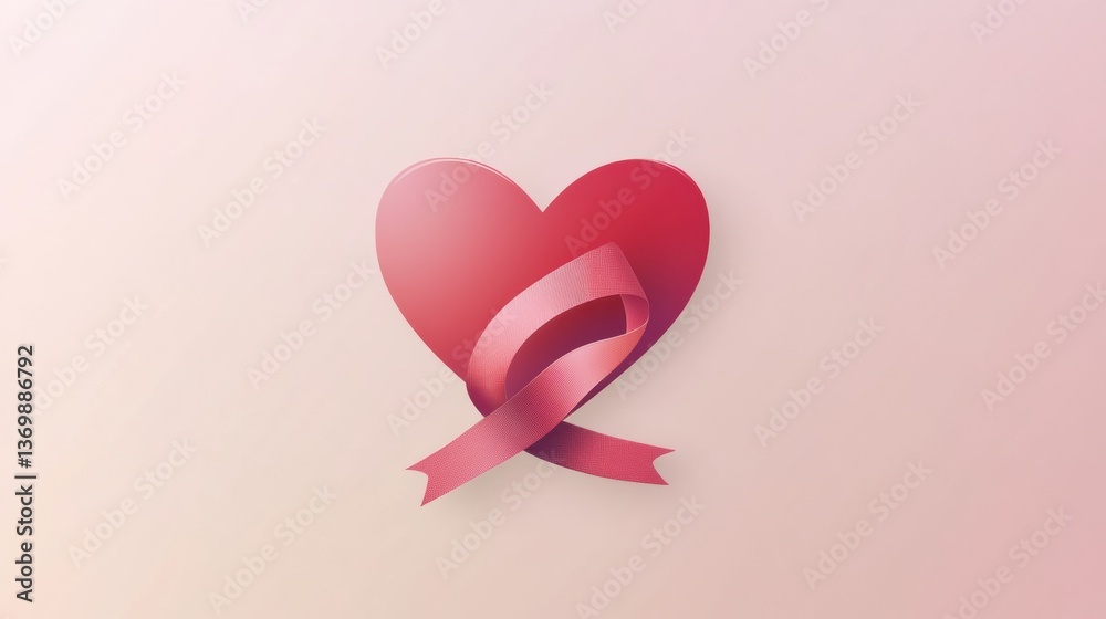 Aufkleber elegant heart logo wrapped in a ribbon with soft pink and red gradients in a modern romantic style f