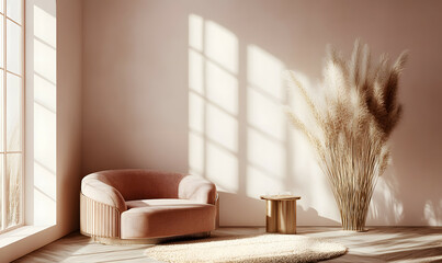 Modern Interior Living Room with Scandinavian Design and Natural Lighting 3D Render