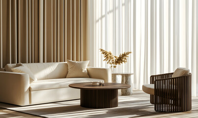 Modern Interior Living Room with Scandinavian Design and Natural Lighting 3D Render