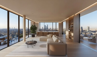 Modern Interior Living Room with Scandinavian Design and Natural Lighting 3D Render