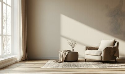 Modern Interior Living Room with Scandinavian Design and Natural Lighting 3D Render