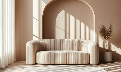 Modern Interior Living Room with Scandinavian Design and Natural Lighting 3D Render