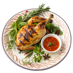 Delicious grilled chicken served with spicy dipping sauce