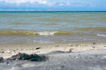 Baikal lake sandy coast, selective focus