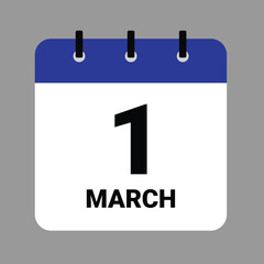 Vector illustration of a calendar icon showing dates and events. MARCH 1 Calendar Icon – Flat Design, Minimalist Date Illustration
