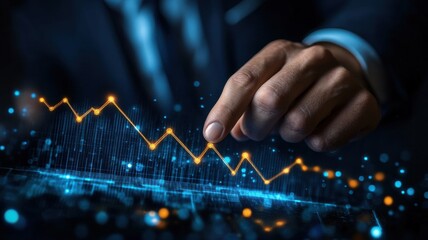 Strategic Investment and Financial Analysis. A business professional engaging with a fluctuating investment graph, illustrating market dynamics.