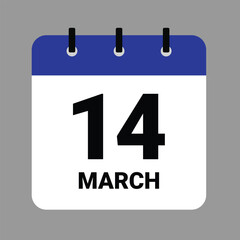 Vector illustration of a calendar icon showing dates and events. MARCH 14 Calendar Icon – Flat Design, Minimalist Date Illustration
