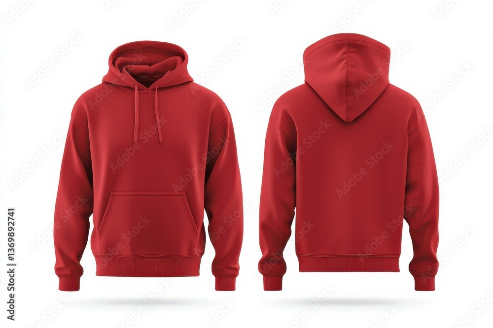 Aufkleber red hooded sweatshirt displayed from multiple angles showcasing design and fit