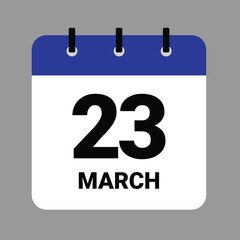 Vector illustration of a calendar icon showing dates and events. MARCH 23 Calendar Icon – Flat Design, Minimalist Date Illustration