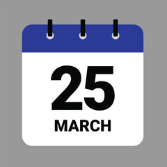 Vector illustration of a calendar icon showing dates and events. MARCH 25 Calendar Icon – Flat Design, Minimalist Date Illustration
