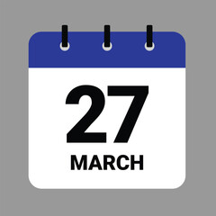 Vector illustration of a calendar icon showing dates and events. MARCH 27 Calendar Icon – Flat Design, Minimalist Date Illustration