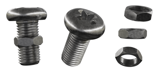 pan head screw and nut isolated on white