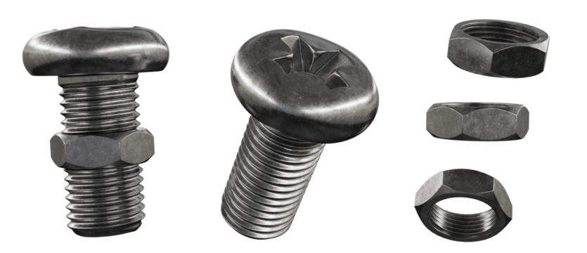 pan head screw and nut isolated on white