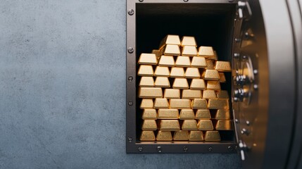 Vault Door Opening to Reveal Glimmering Stacks of Gold Bars Inside Secure Storage