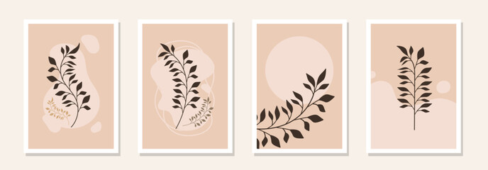 Obraz premium Abstract organic posters. Fluid organic shapes, neutral natural colors. Trendy contemporary collage artistic prints. Mid Century Modern design. Plant abstraction posters.Grungy textures. EPS10 vector