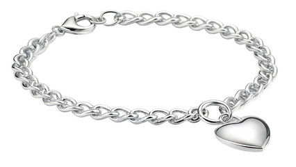 Elegant Silver Heart Charm Bracelet &ndash; Jewelry Isolated on White Background