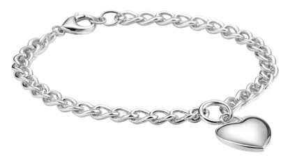 Elegant Silver Heart Charm Bracelet – Jewelry Isolated on White Background