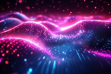 Abstract rendering of flowing waves of colorful digital particles