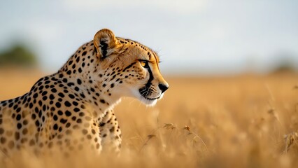 Naklejka premium Majestic Cheetah Profile in Golden African Savanna at Sunset