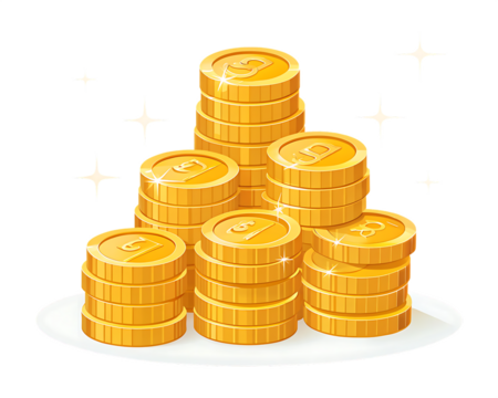 Stack of Shiny Gold Coins PNG – Digital Currency Illustration on Transparent Background - Powered by Adobe
