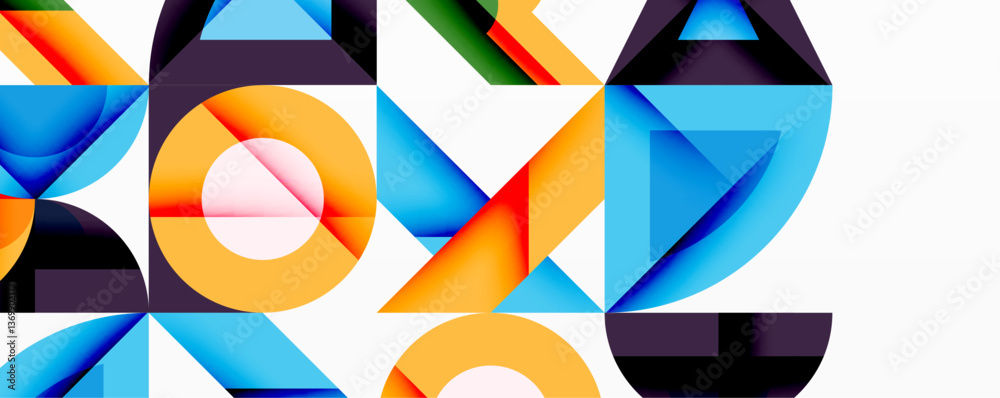 Fototapete Minimal geometric abstract background. Circle square and triangle design