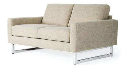 A white couch with a patterned fabric