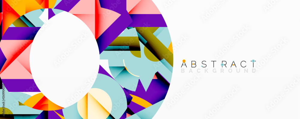 Poster Abstract geometric composition with interlocking circular and angular shapes, featuring smooth gradients and sharp contrasts on a white background