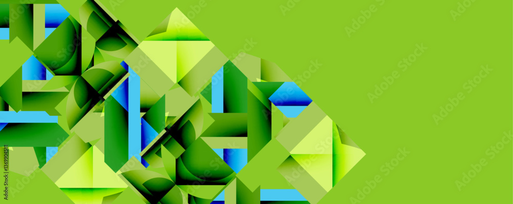 Fototapete Abstract geometric composition with interlocking circular and angular shapes, featuring smooth gradients and sharp contrasts on a white background
