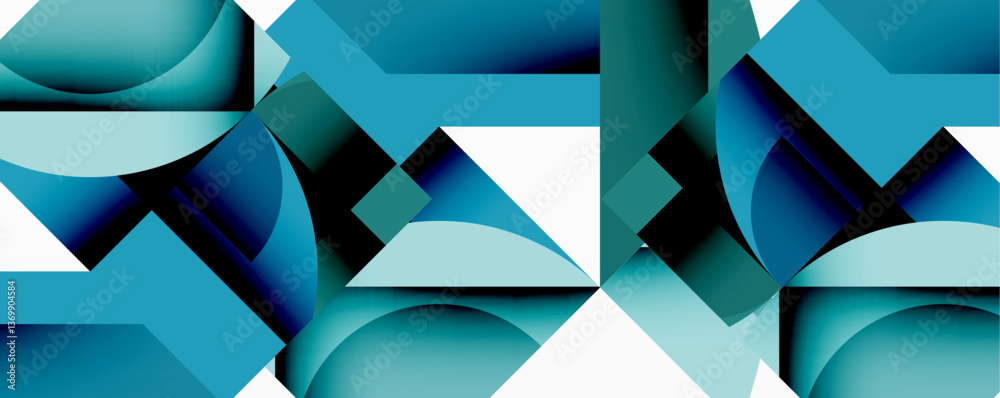 Aufkleber Circles, semi circles, squares and round triangles. Geometric mosaic style pattern abstract background for wallpaper, banner, backdrop, card, book Illustration, landing page