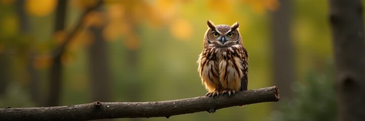 Fototapeta premium Barred Owl poised on branch, eyes fixed, ready to strike, bird of prey, avian, bird photography