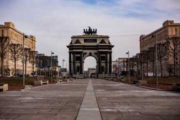 Obraz premium Triumphal Arch near Victory Park in Moscow. March 2025.