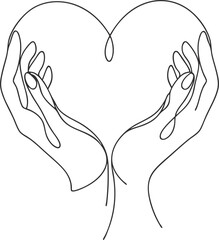 Hands forming a heart shape in minimalist line art style, The concept of caring, protection, maternal support, self-help, self-support