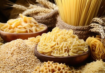Variety of pasta and grains