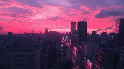 Fototapeta premium The pink sky made the whole city feel dreamy
