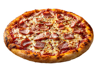 Classic ham and cheese pizza with tomato sauce