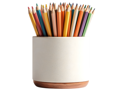 Colorful pencils in a ceramic holder