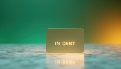 Minimalist "In Debt" Card with Green Gradient Background, Modern Financial Distress Imagery for Credit Counseling Services and Debt Relief Programs

