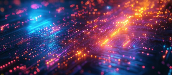 Obraz premium Abstract digital circuit board, glowing data streams, network background