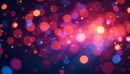 Abstract digital art, bokeh effect, a vibrant display of multicolored lights against a dark background