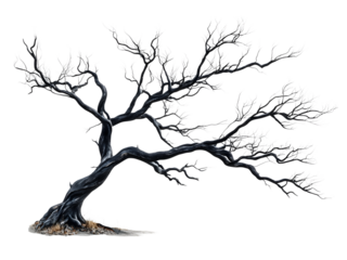 Twisted black tree with skeletal gnarled branches