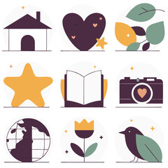 Flat vector icon set of birds on a summer beach, perfect for travel and holiday designs