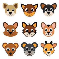 Fototapeta premium Funny cartoon animal characters set with cute faces, perfect for a collection of baby pet icons