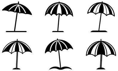 Obraz premium Set of Simple Black and White Beach Umbrella Icons