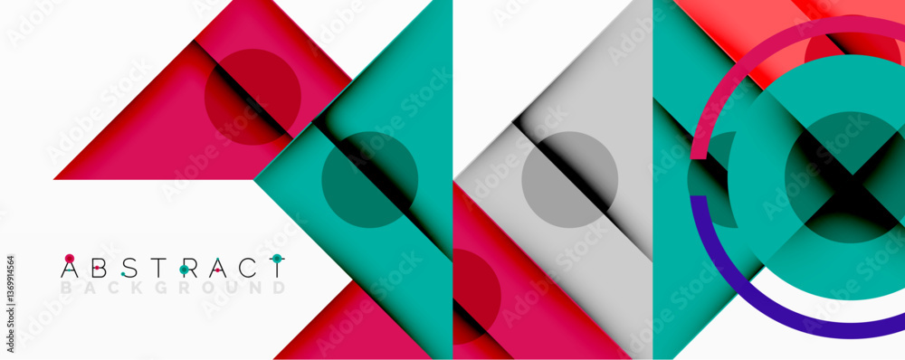 Leinwandbilder Abstract geometric composition with intersecting triangles, circles, and gradients, creating a dynamic layered pattern with depth and contrast